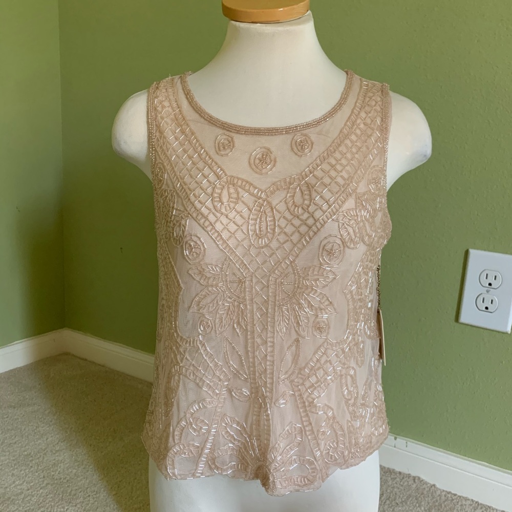 FOREVER 21 nude beaded top Small